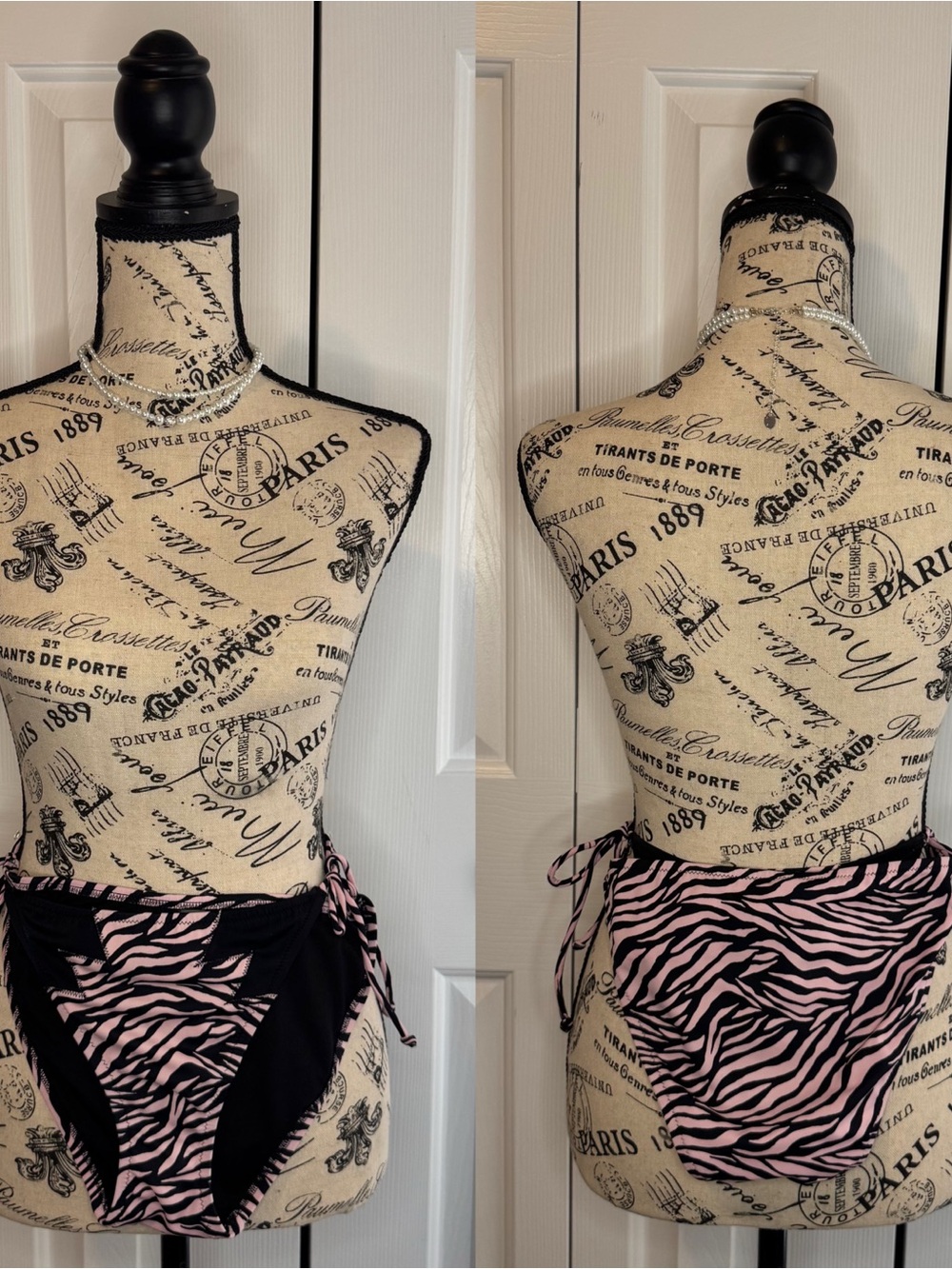 Victoria's Secret Pink and Black Zebra Tie-Side Bikini Bottoms